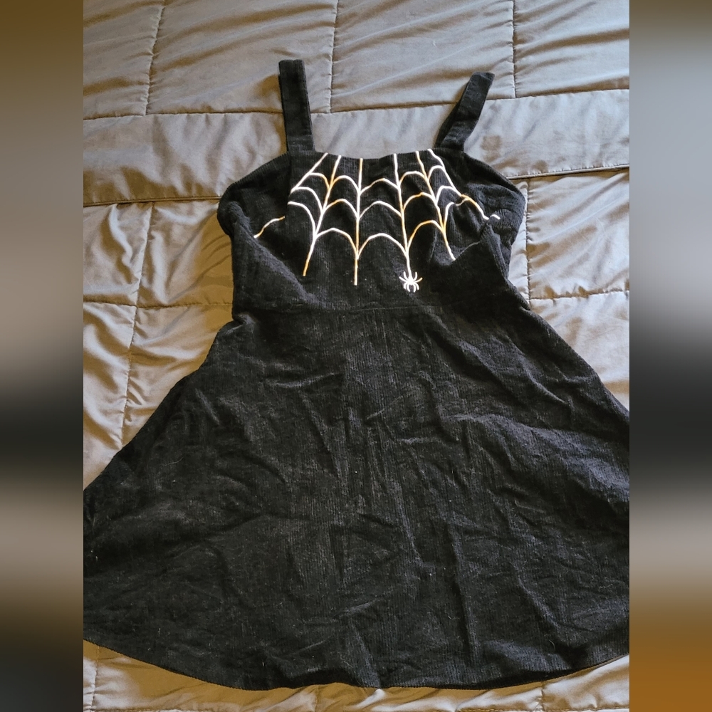 Black corduroy spiderweb dress